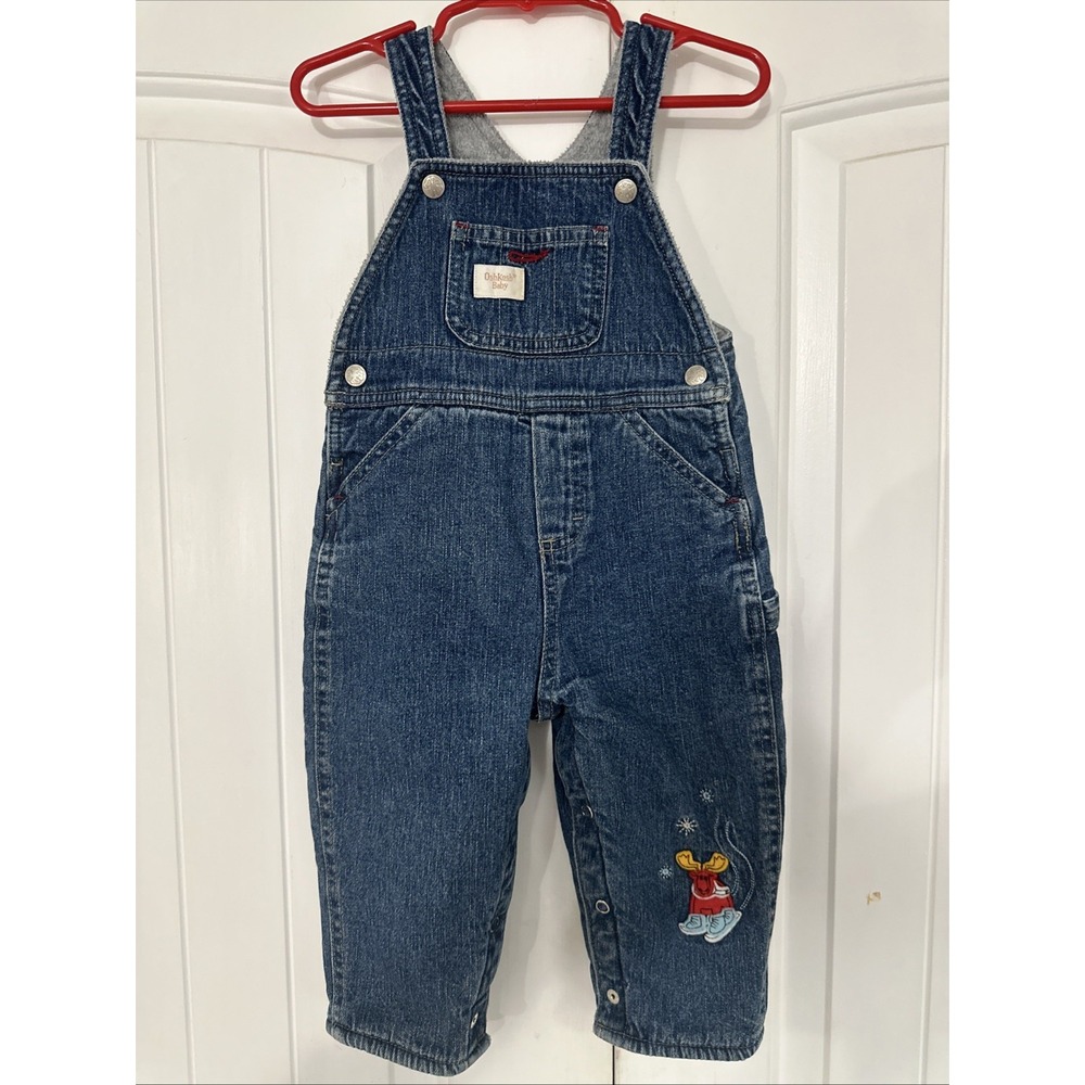 Osh Kosh Baby Fleece Lined‎ Overalls With Moose  12 Months